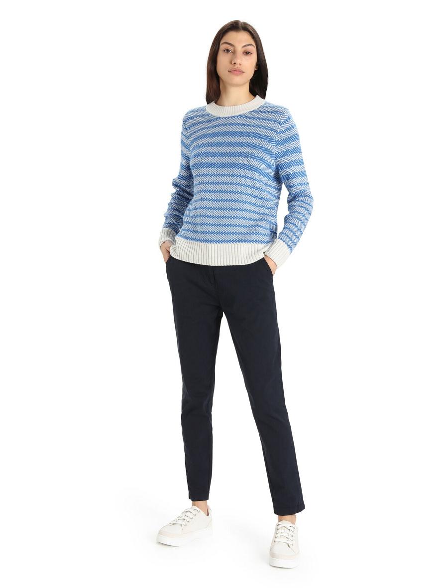 Women's Icebreaker Merino Waypoint Crewe Sweaters Ecru Heather / Lazurite | CA 1324KORI